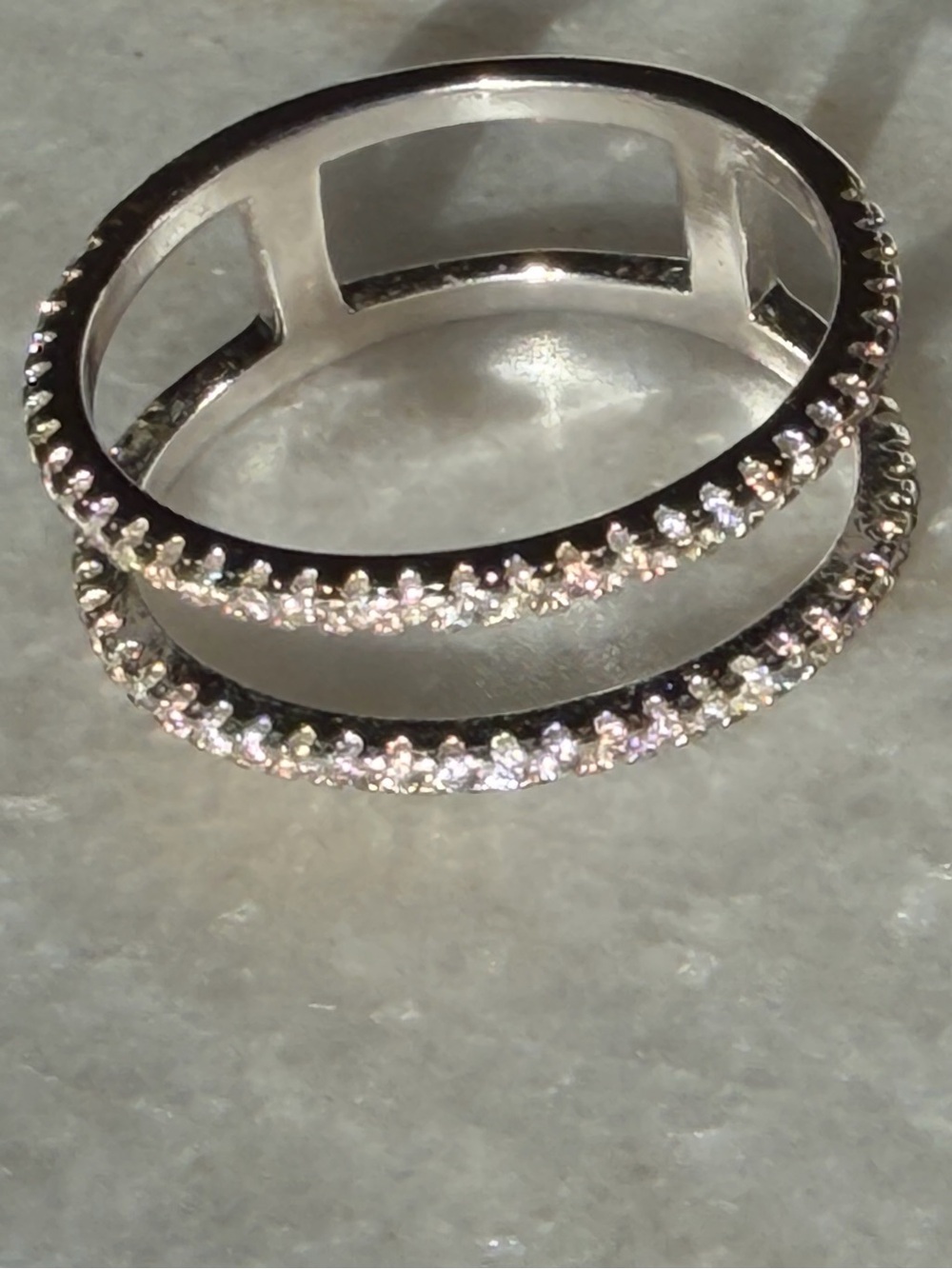 Double Row Pavé Crystal Silver Band Ring - Women